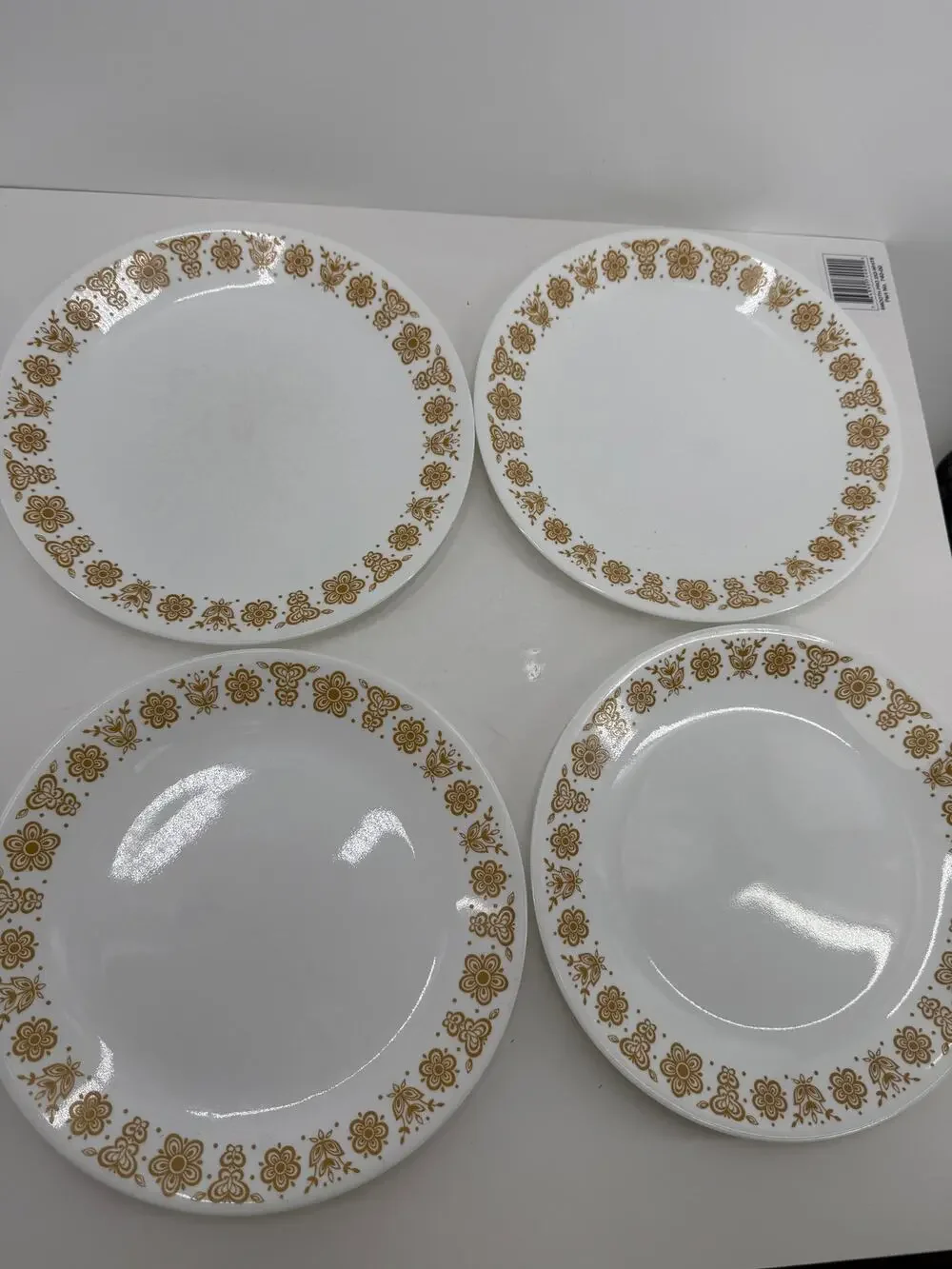 Corelle Butterfly Gold Dinner Plates Set 4 10 Inch Retro Floral MCM Vintage